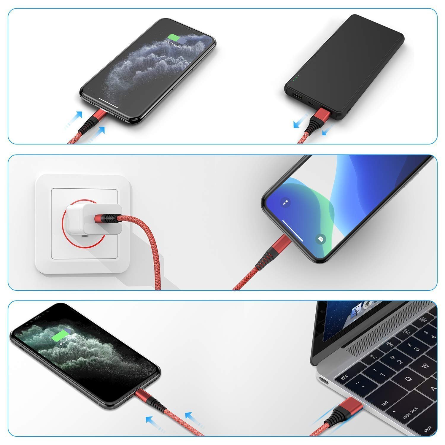 Ofuca iPhone Charger Cable, Lightning Cable 3Pack 6FT/1.8M iPhone Charger Braided Long iPhone USB Fast Charging Cable Compatible with iPhone 14/13/12/11/Pro/Xs Max/X/8/7/Plus/6S/6/SE/5S iPad and More - Image 5