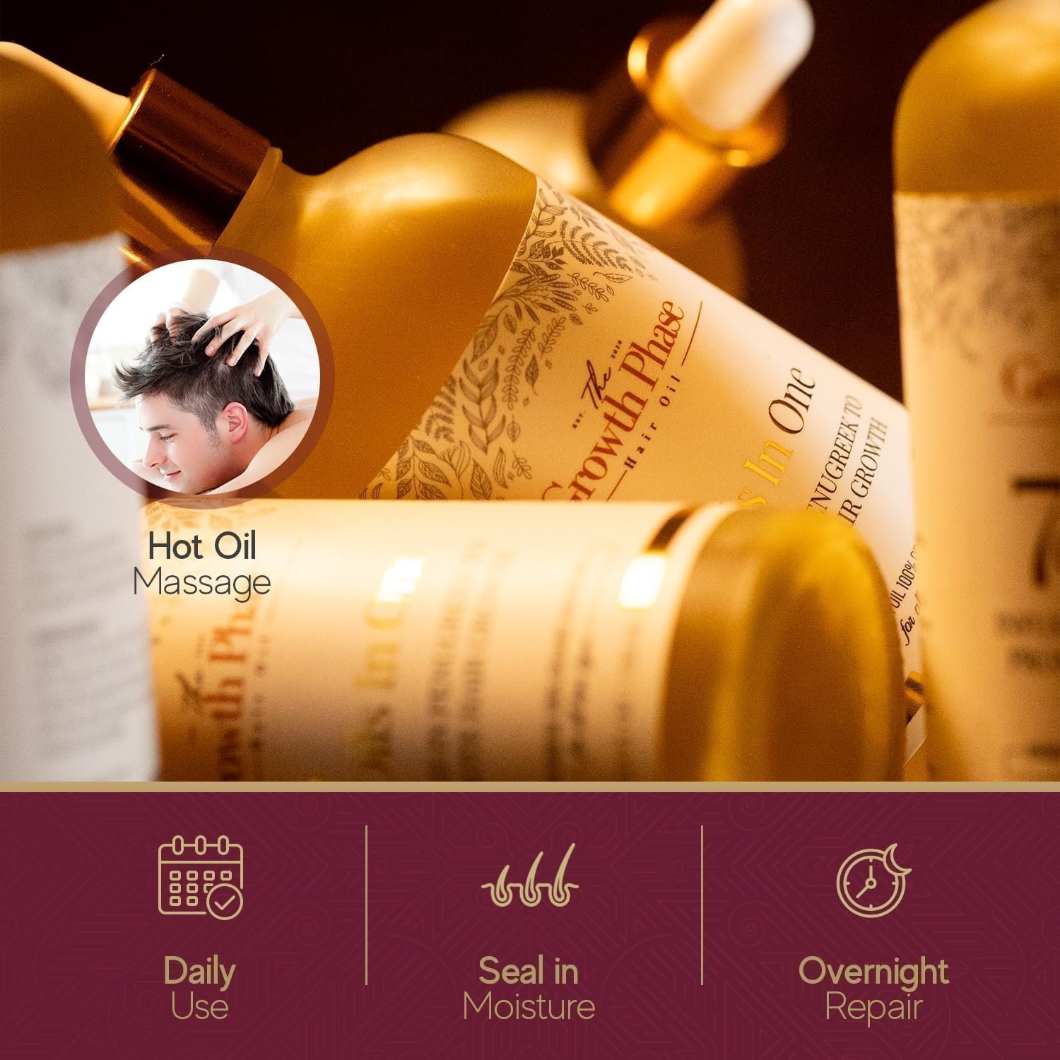 The Growth Phase Hair Oil Serum - 100% Natural with Castor, Onion, Fenugreek, Amla Oils and Caffeine - Image 5