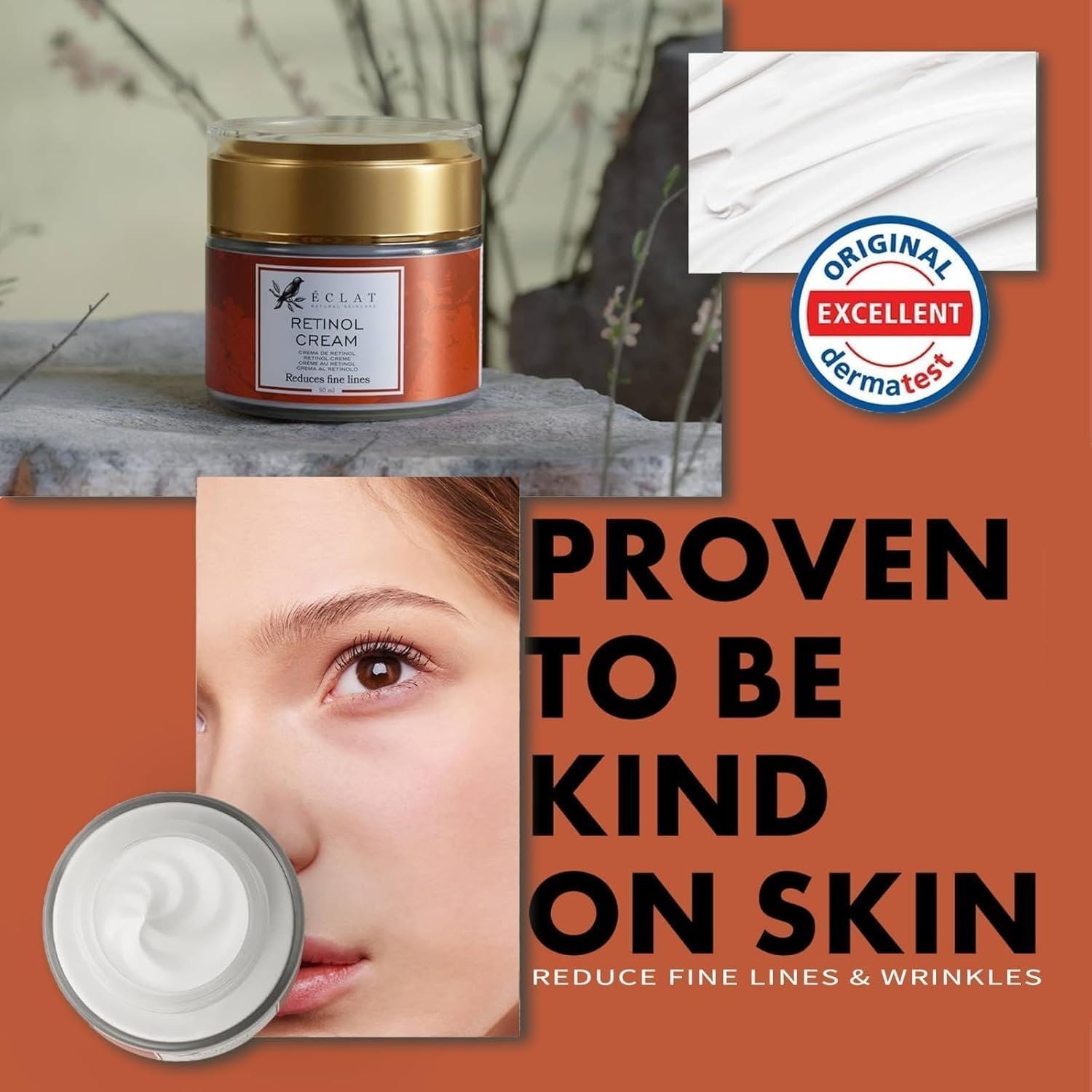 E-C-L-A-T Retinol Cream, Reduce Fine Lines & Wrinkles - 2.5% Retinol and Hyaluronic Acid, Intense Hydration, 50ml - Image 5