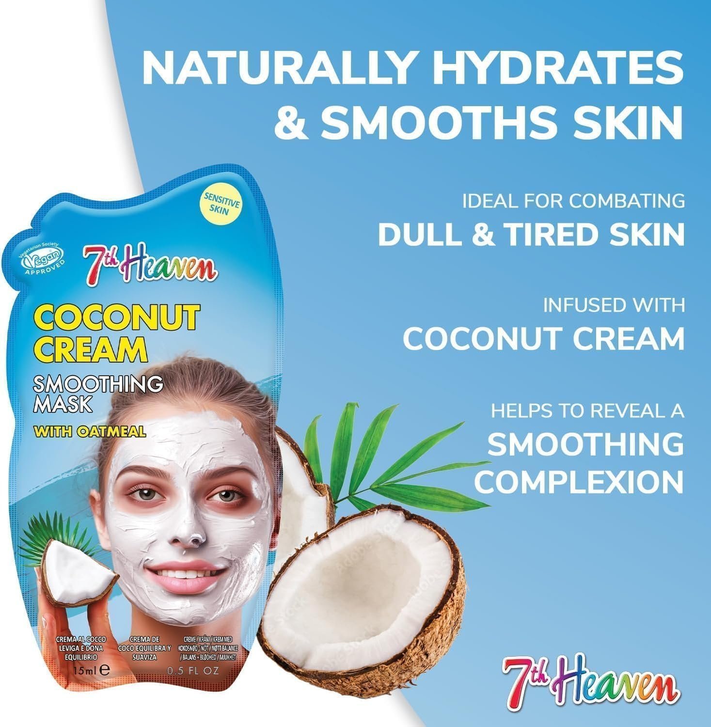 7th Heaven Coconut Cream Face Mask with Oatmeal - Smoothing - Sensitive Skin - Image 4