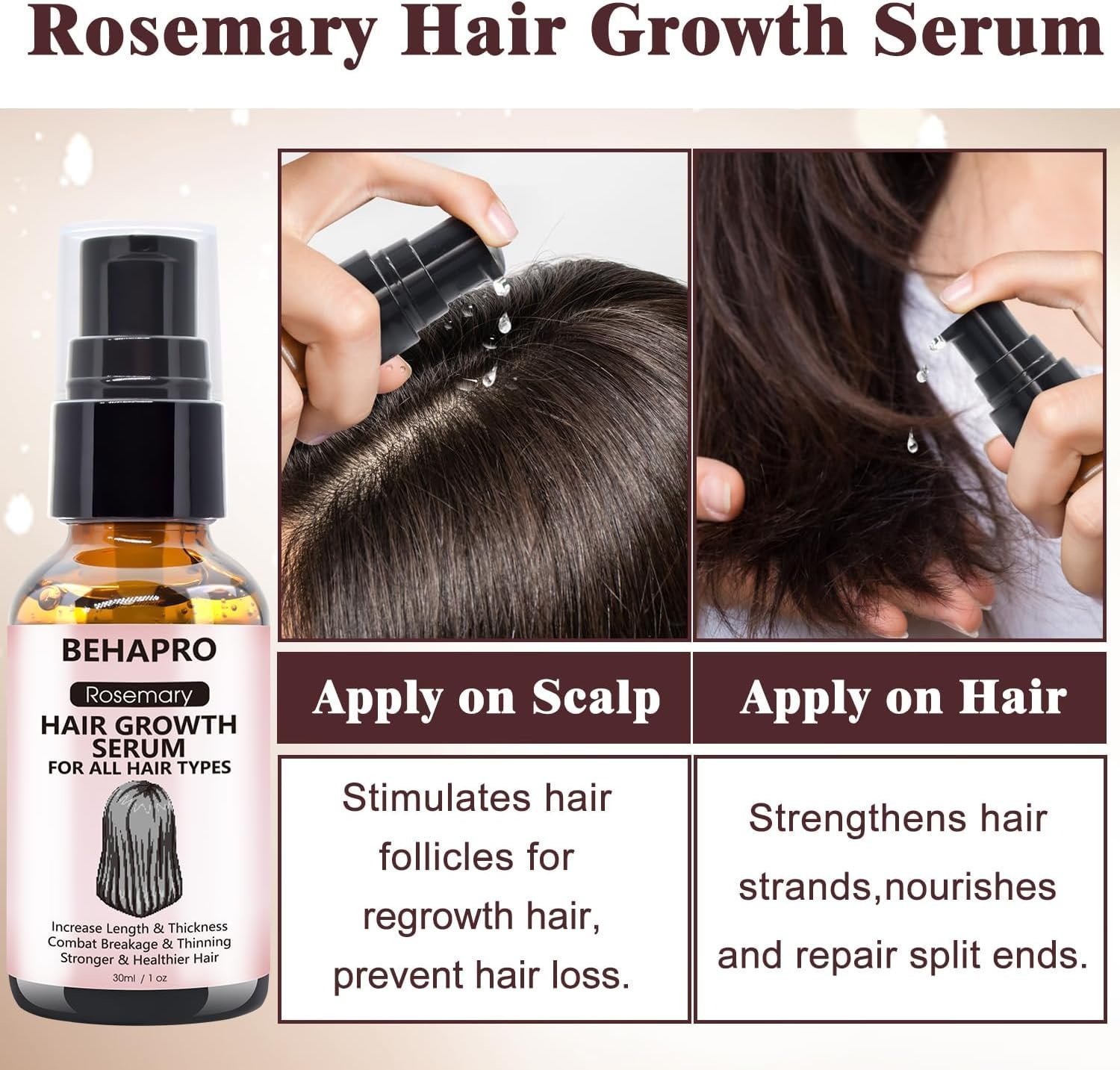 BEHAPRO Rosemary Oil for Hair Growth,w/Hair Growth Serum,Hair Growth Shampoo,Diluted Rosemary Oil Biotin Castor Oil & Argan Oil for Hair Loss Care Treatment - Image 3