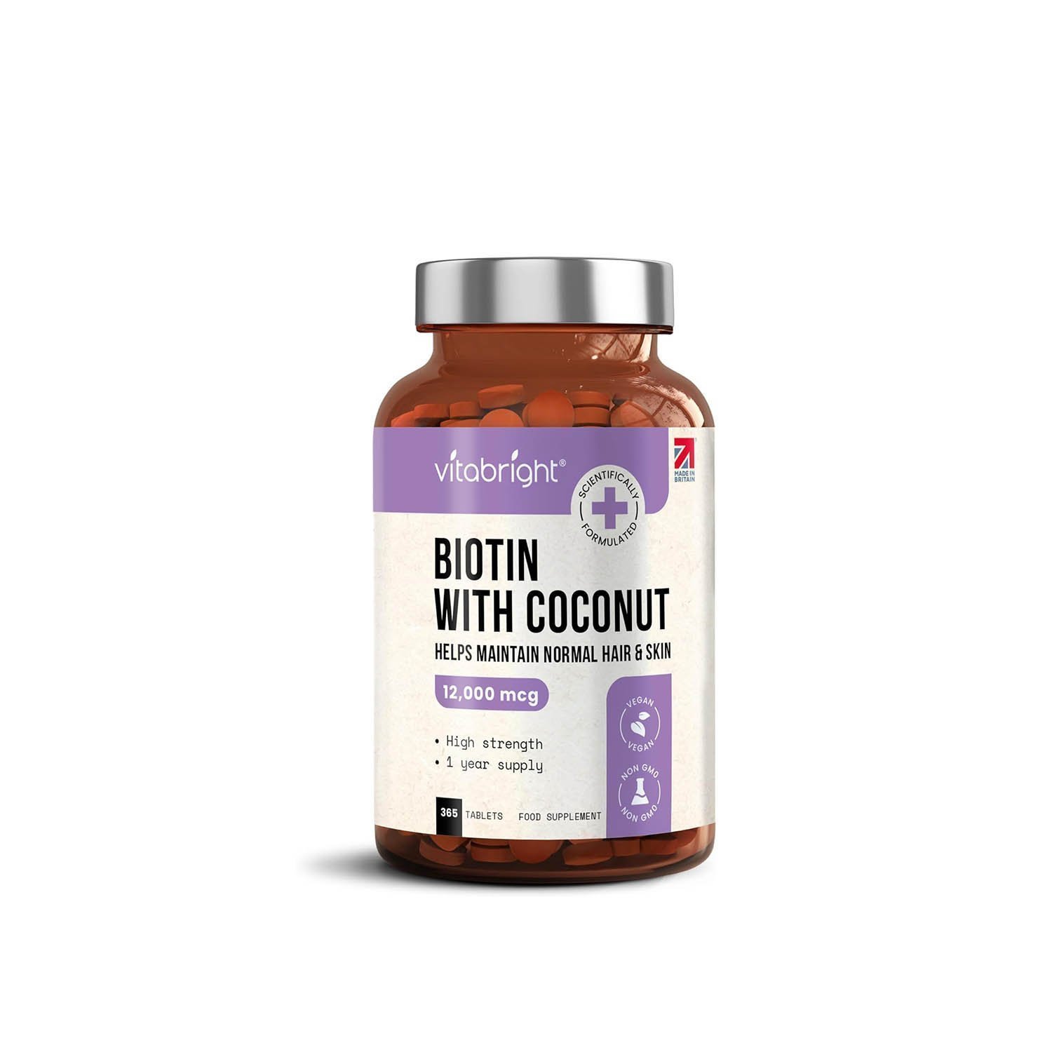 Biotin Hair Growth Vitamins 12000mcg, 400 D-Biotin Tablets with Coconut, Vegan Hair Skin & Nails Vitamins for Women