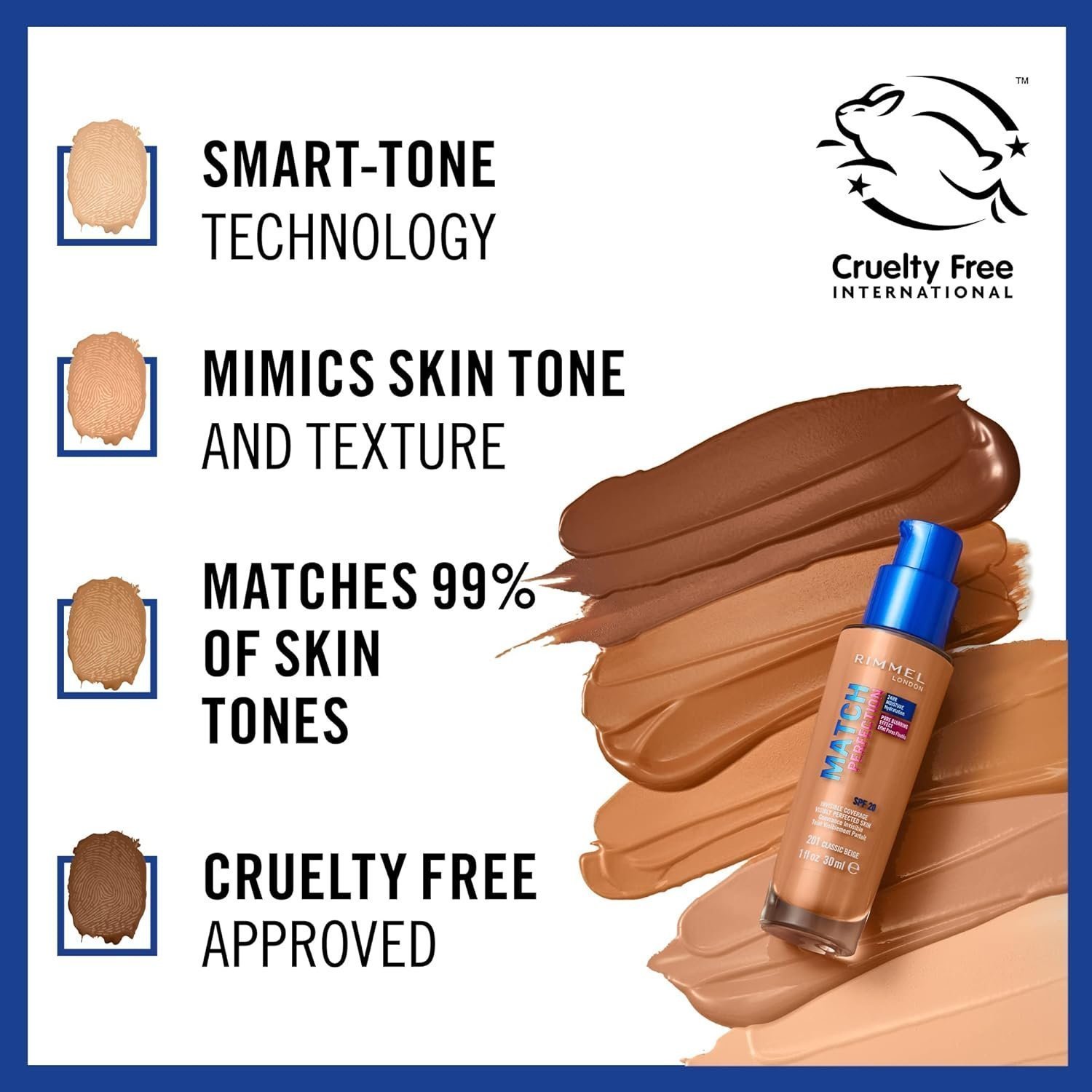 Rimmel Match Perfection Foundation SPF20, 100 Ivory, 30ml - Image 2