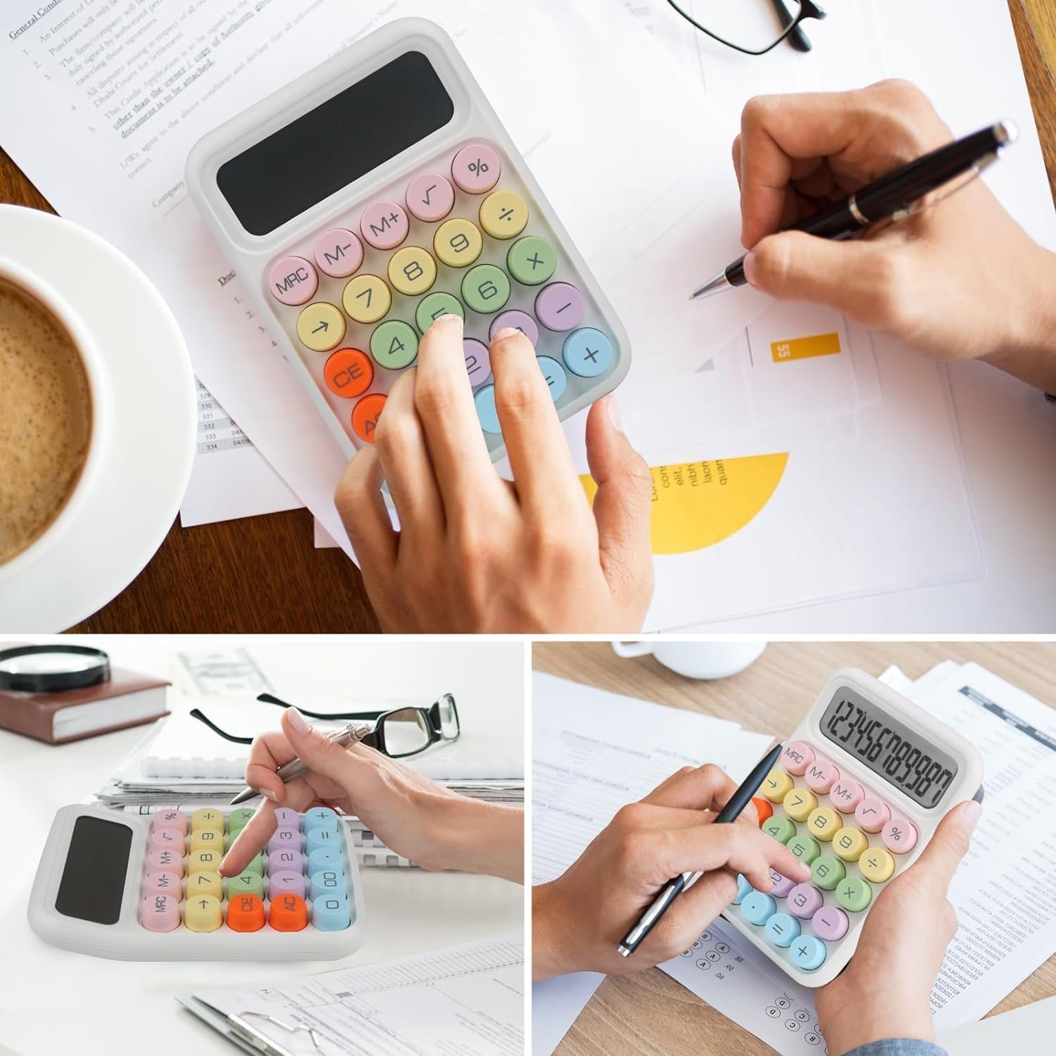 Bimormat Colorful Electronic Calculator,12 Digit Large LCD Display - (UK-COCA-White) - Image 4