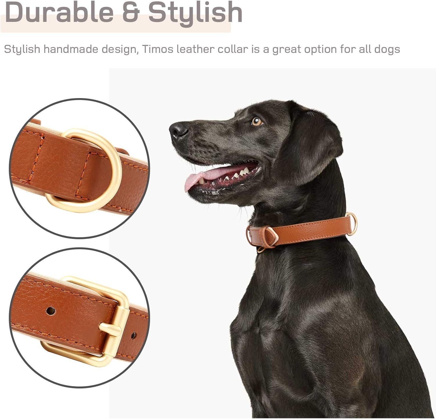 HEELE Soft Leather Dog Collar Puppy Small Dogs Breathable Padded with D Ring, Adjustable Classic Dog Pet Collar, Brown, XS - Image 3
