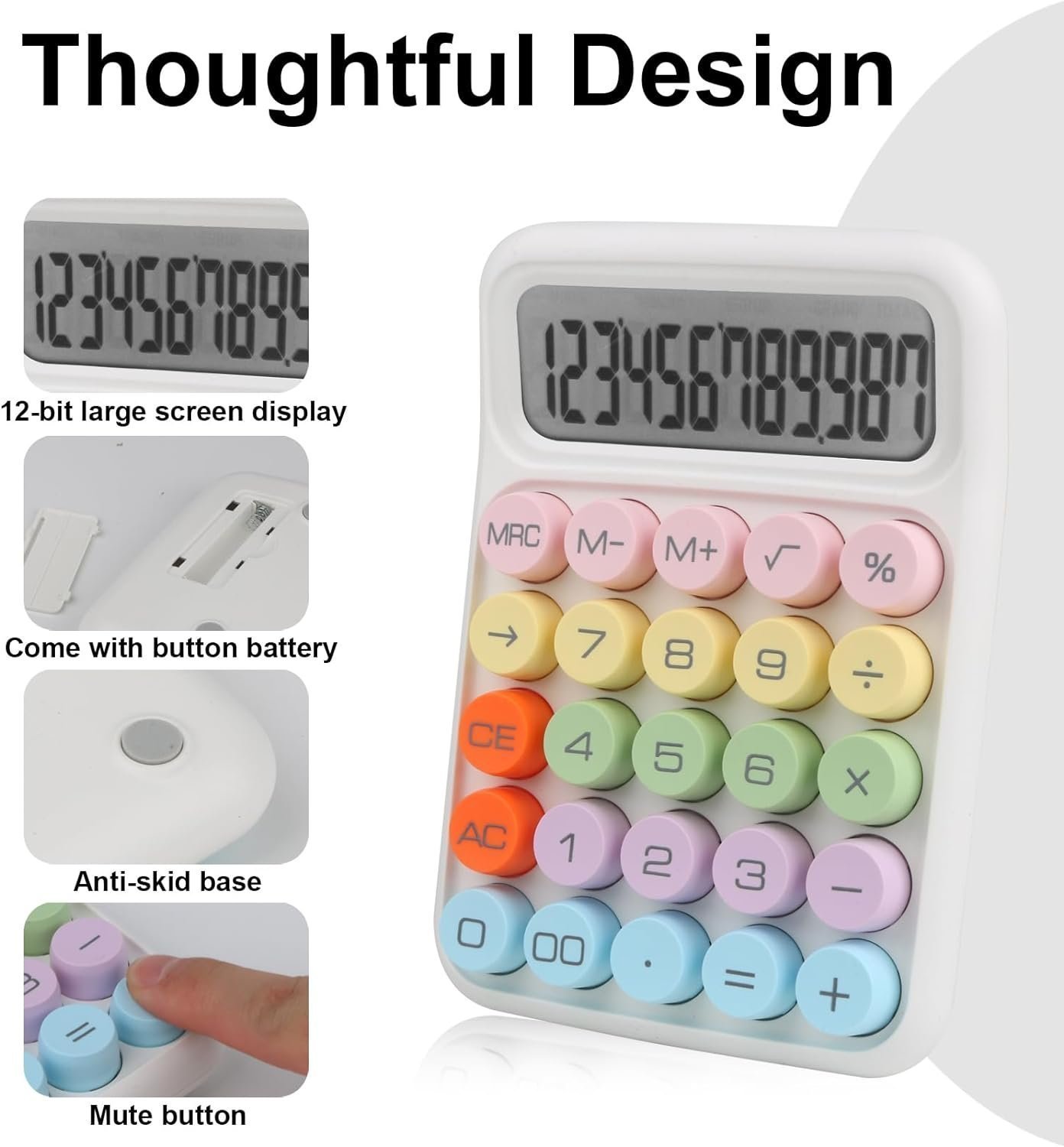 Bimormat Colorful Electronic Calculator,12 Digit Large LCD Display - (UK-COCA-White) - Image 5