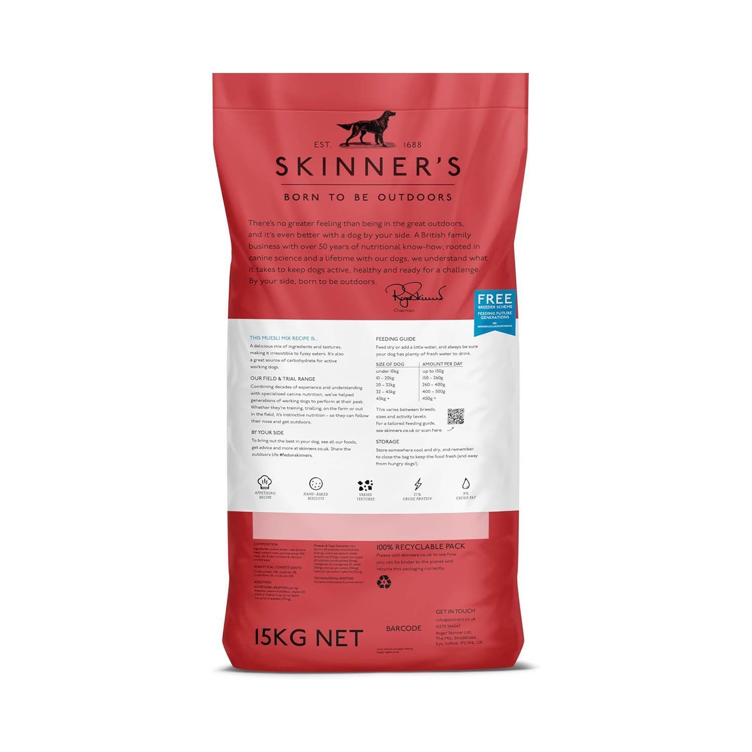 Skinner's Field & Trial Muesli Mix - Complete Dry Adult Dog Food, For Fussy Eaters, Mixed Kibble for Variety, 15kg - Image 2