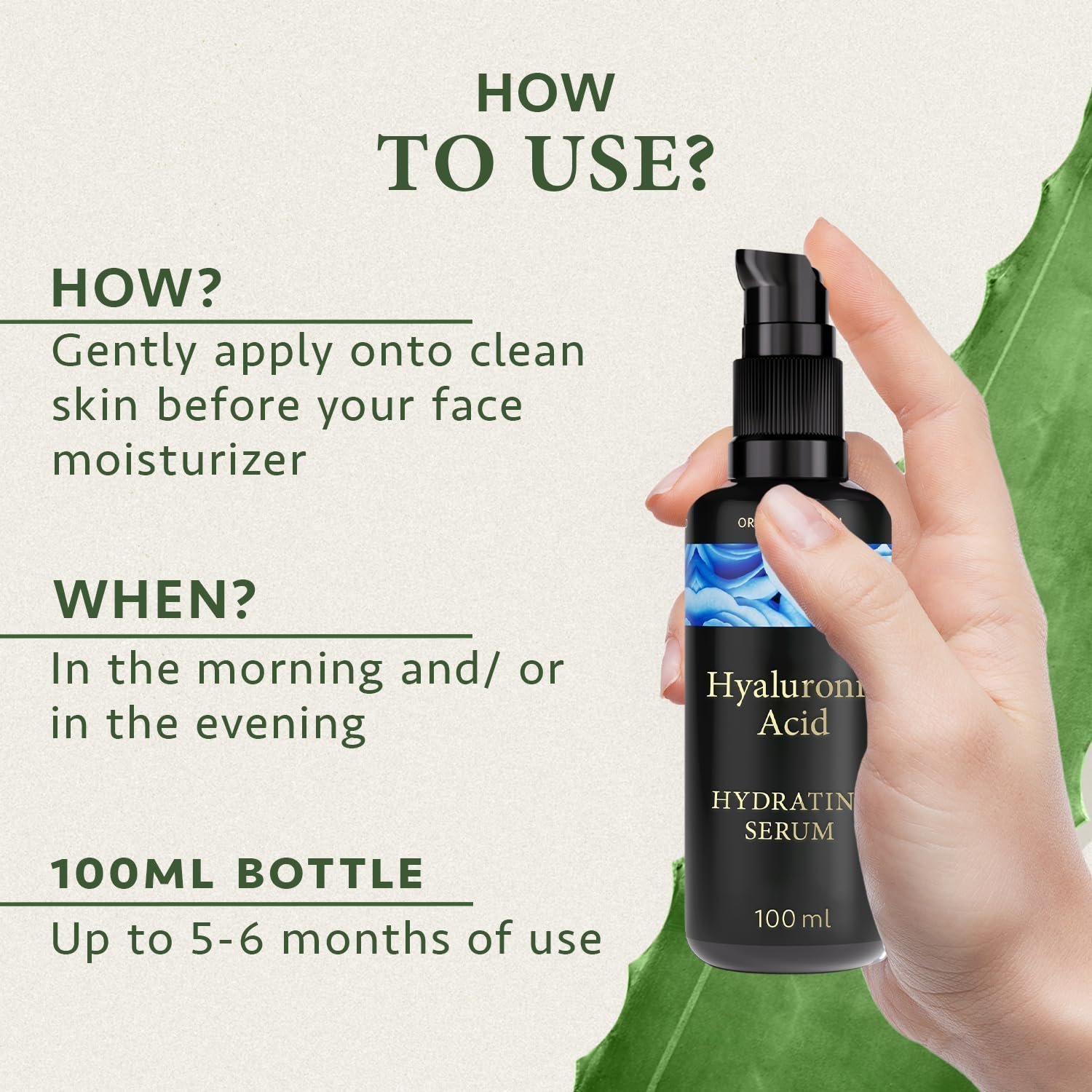 Hyaluronic Acid Serum for Face 100ml, Face Serum Skincare for a Rejuvenated Skin - Collagen Serum for Face with Organic Aloe Vera for Sensitive Skin - Vegan Skin Care by Satin Naturel - Image 4