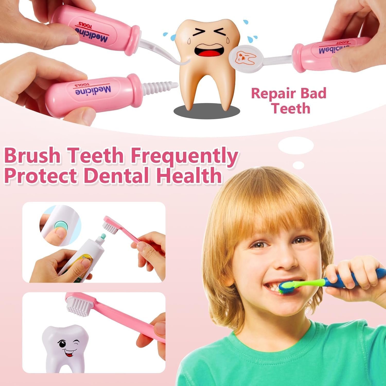 HERSITY Kids Doctors Kit Toy Medical Playset Nurses Costume Role Play Dentist Set with Carry Case Gifts for 3 4 5 6 Years Old Girls - Image 5