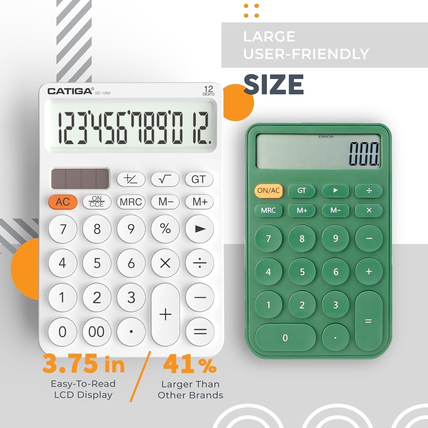 CATIGA 12 Digit Desktop Calculator with Large LCD Display, 4 Funtions Calculator - SD-1292 - Image 2