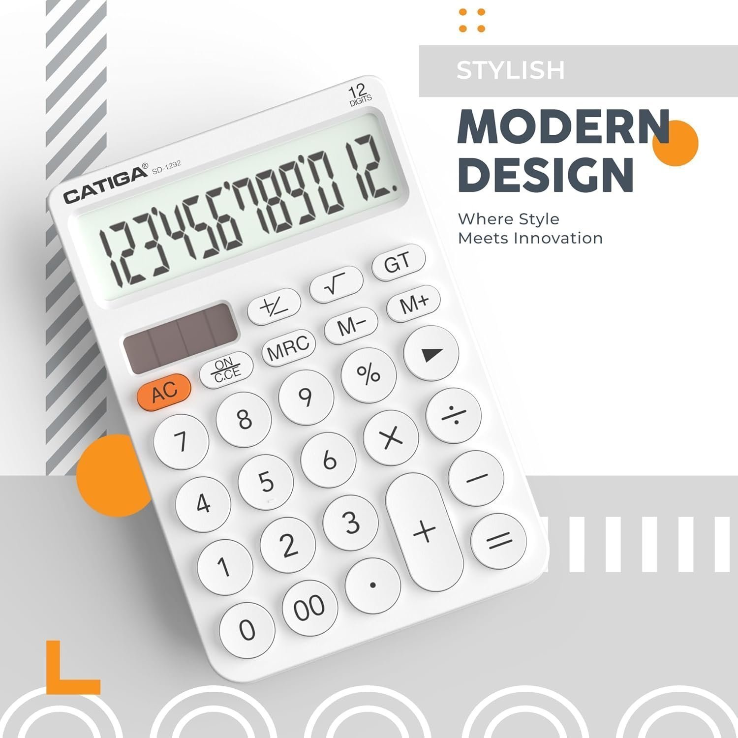 CATIGA 12 Digit Desktop Calculator with Large LCD Display, 4 Funtions Calculator - SD-1292 - Image 3