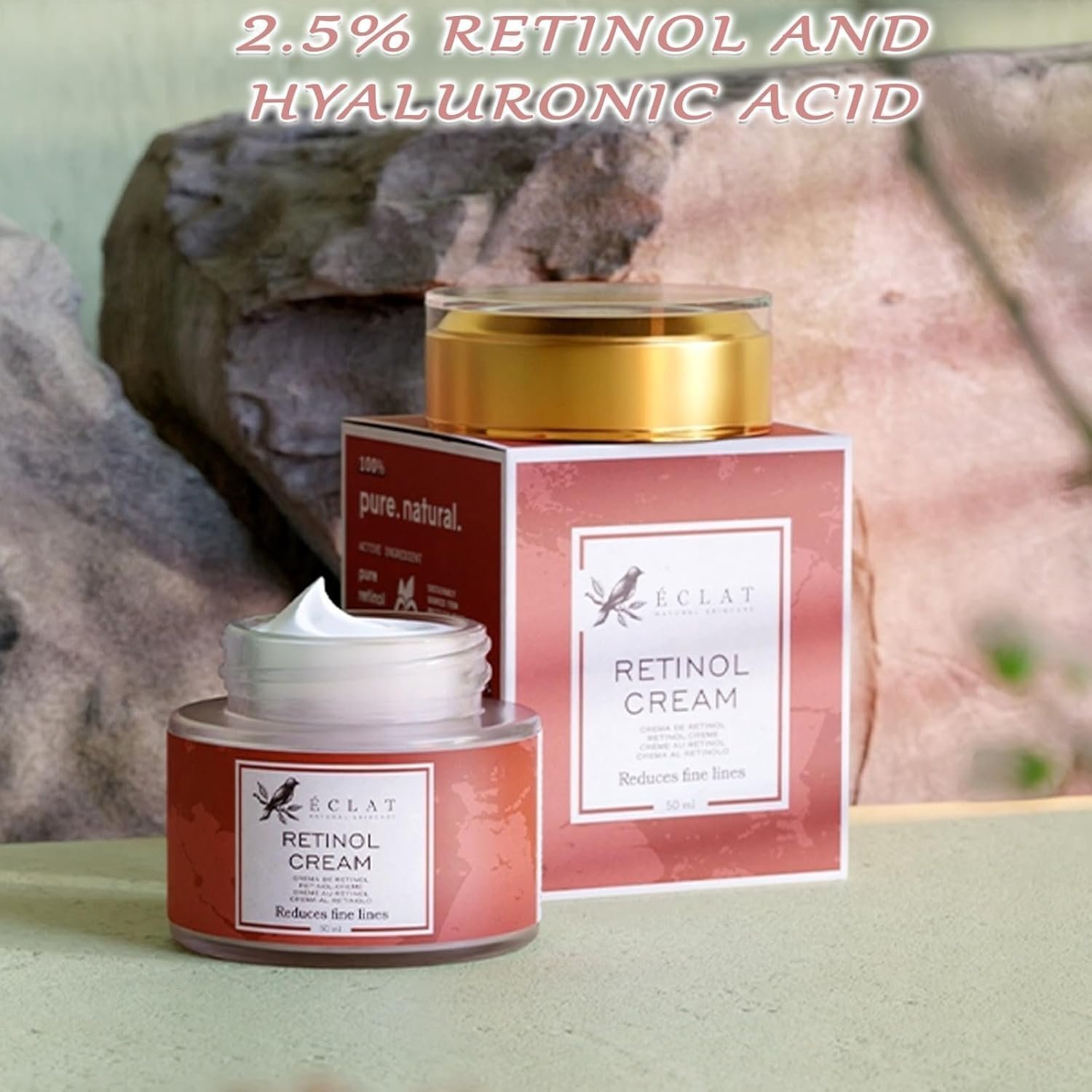 E-C-L-A-T Retinol Cream, Reduce Fine Lines & Wrinkles - 2.5% Retinol and Hyaluronic Acid, Intense Hydration, 50ml - Image 3