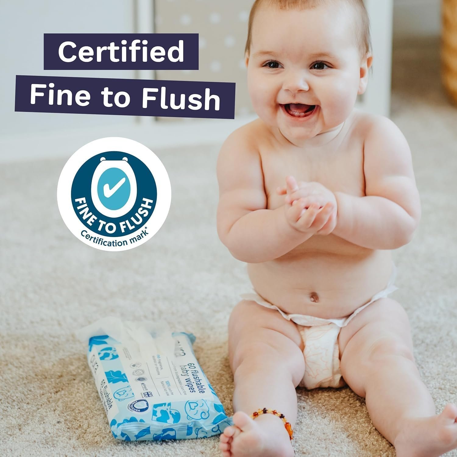Pura Flushable Baby Water Wipes 3 x 60 per pack, (180 Wet Wipes) 100% Plastic Free, 99% Water - Image 4