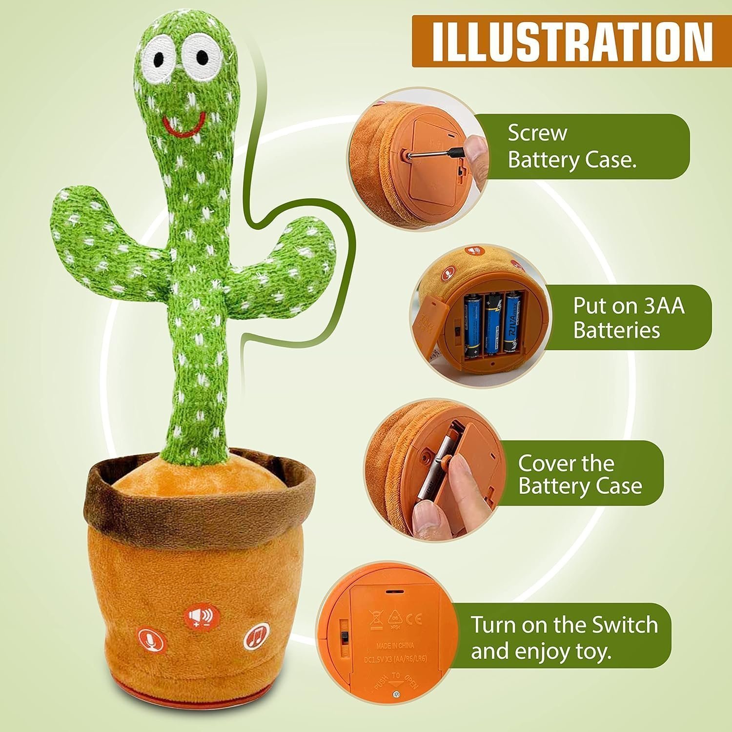 Ava's Toys Talking Cactus Toy for Boys and Girls - Repeat What You Say - Singing, Dancing, Voice Recording Plush Learning Toys - Image 3