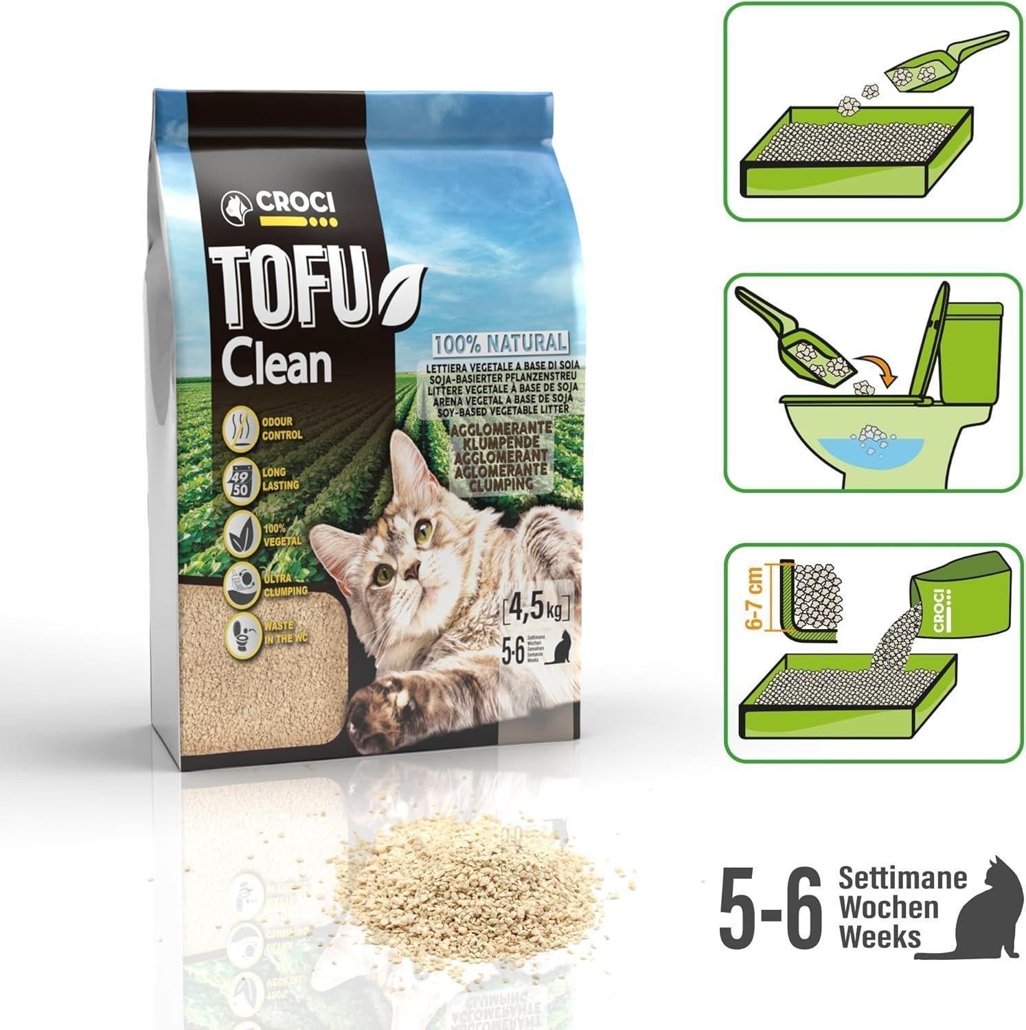 Croci Tofu Clean Litter 10L - Clumping Cat Litter, Biodegradable, - Image 2