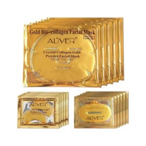 24K Gold Bio Collagen Crystal Face Mask + Eye Mask + Lip Mask, Anti ageing Skin Care (5pairs/set)
