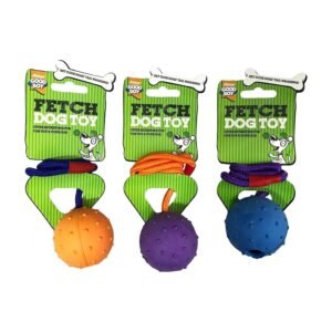 3 PACK GOODBOY FETCH DOG TOY BOUNCY PIMPLED RUBBER BALL ON ROPE THROW 08986