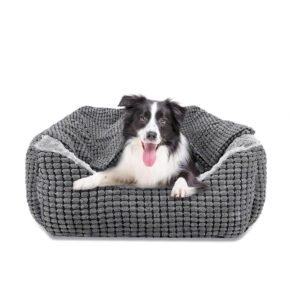 Rectangle XL Dog Bed Warm Hooded Dog Bed, Luxury Super Soft Pet Cave Bed Washable, Fits Up To 20/30/40/60lbs Pets