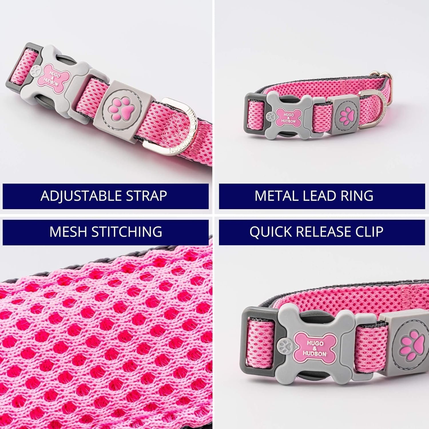 HUGO & HUDSON Dog Collar with Quick Release Safety Buckle and Quick Dry Mesh Fabric, Pink, L - Image 5