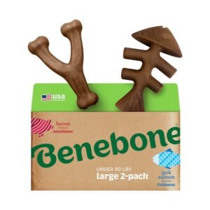 Benebone 2-Pack Indestructible Fishbone/Wishbone Dog Chew Toys, Long Lasting Tough Boredom Breaker for Dogs