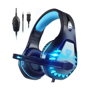 Pacrate Gaming Headset for PS4 PS5 PC Switch Xbox Headset with Noise Cancelling Wired Headset with LED Light & Mic for Mac Laptop Gaming Headset Soft Memory Earmuffs,Black Blue