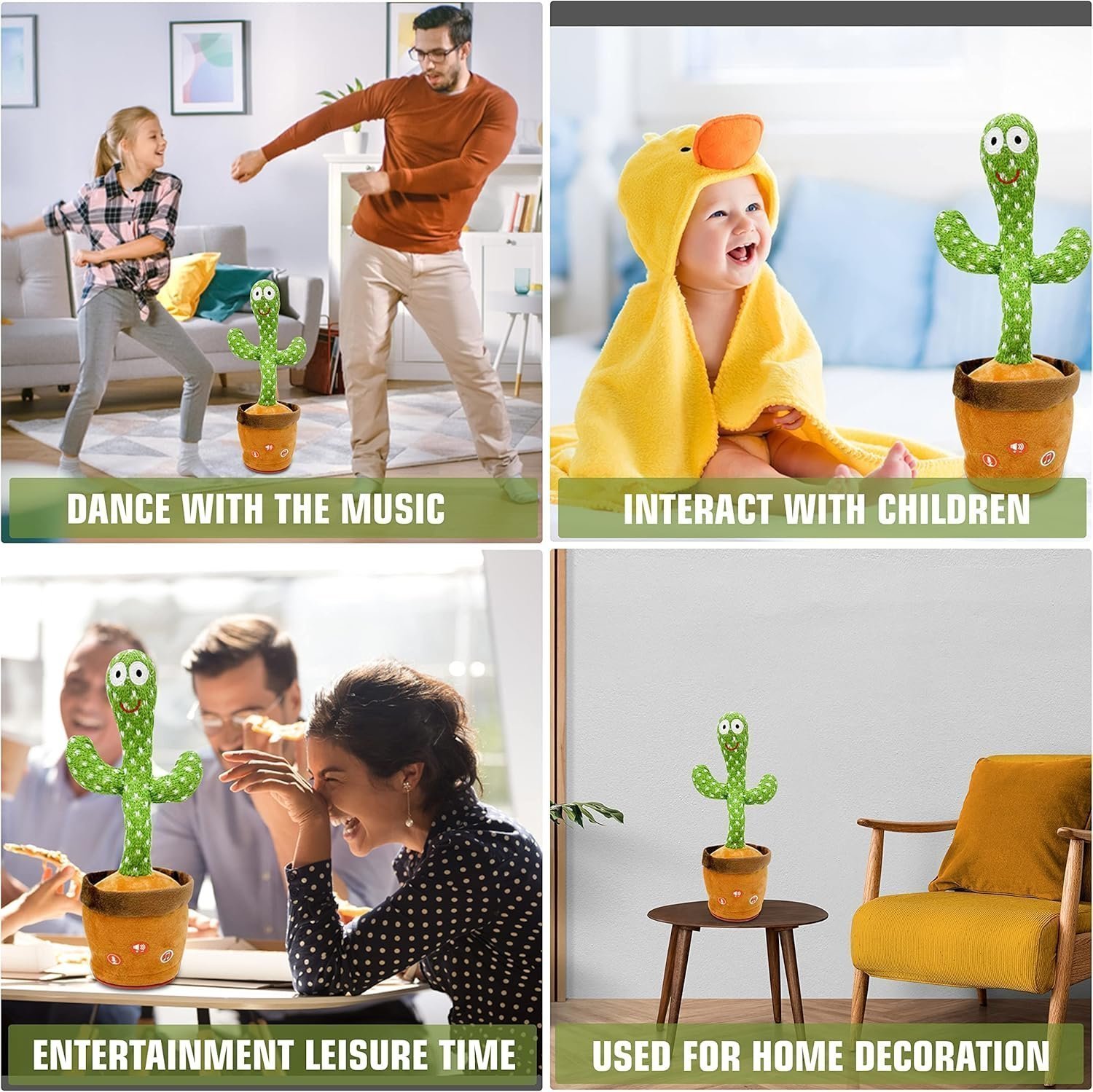 Ava's Toys Talking Cactus Toy for Boys and Girls - Repeat What You Say - Singing, Dancing, Voice Recording Plush Learning Toys - Image 5